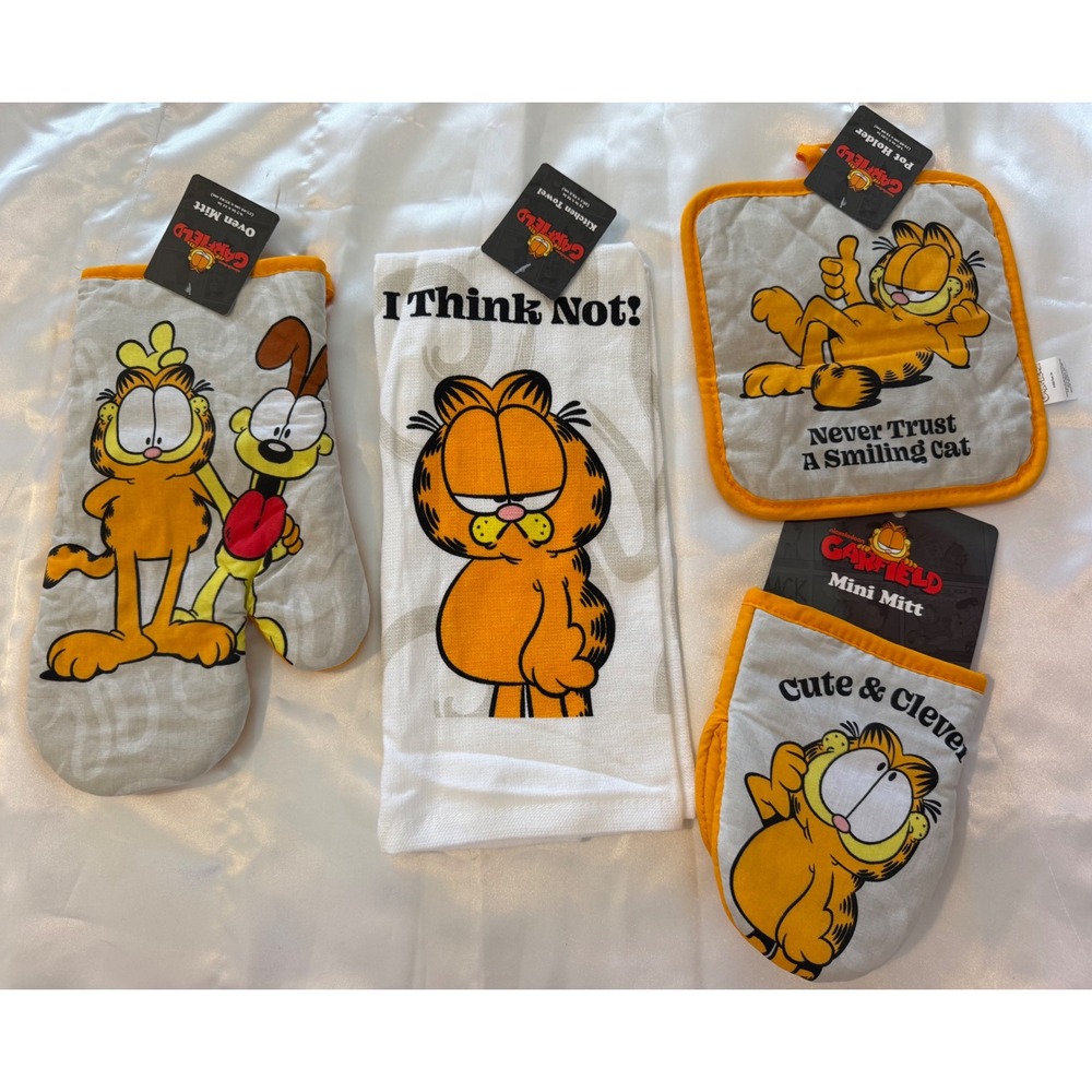 Garfield Nickelodeon 4pc Kitchen Set Oven Mitt Pot Holder Towel Mini Mitt New